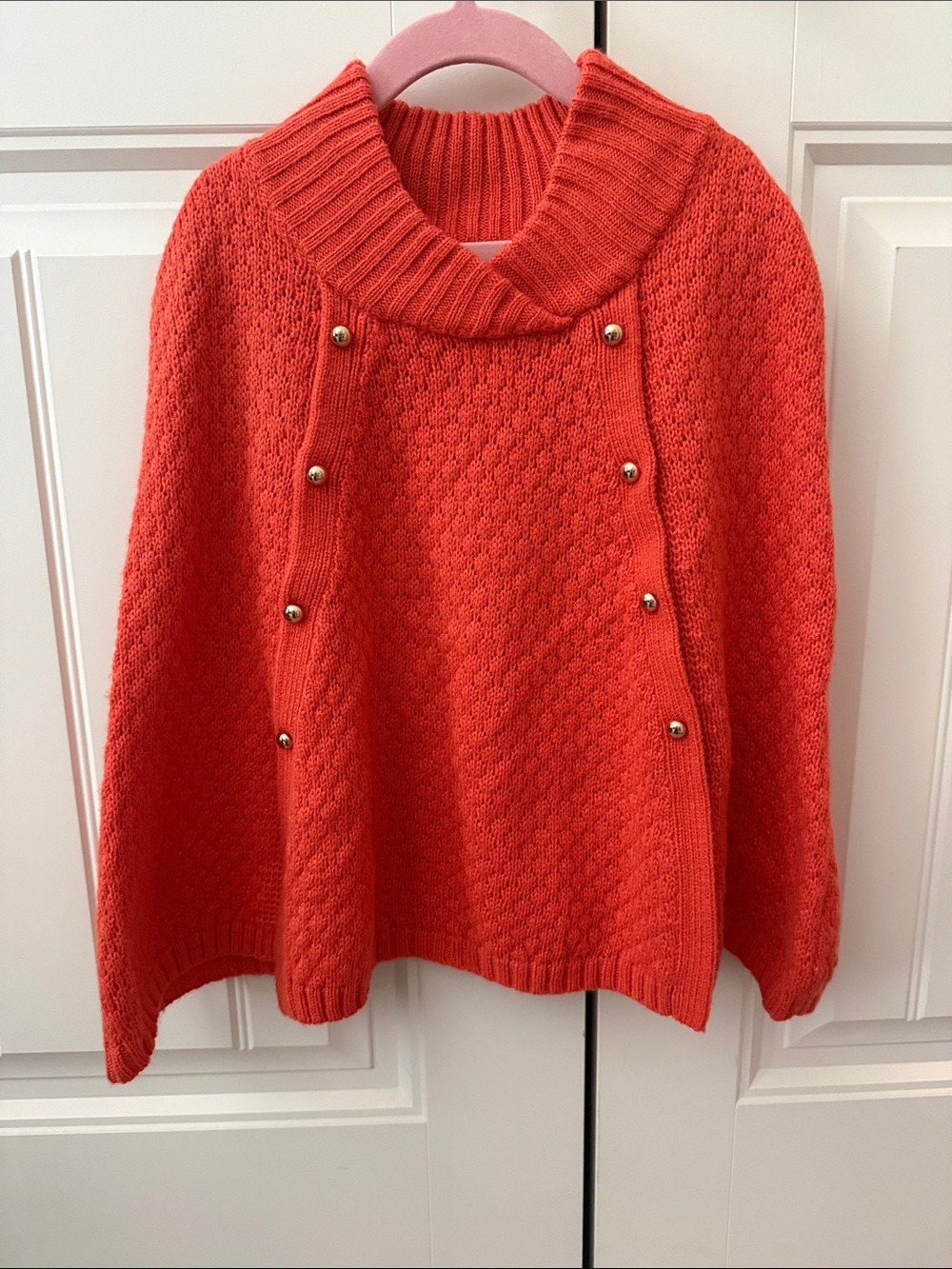 Janie and Jack Coral-Orange Button-Front Cowl Sweater Cape